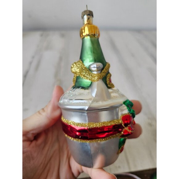 Glass champagne bottle bucket ornament glitter gold Xmas New Year's tree - Picture 8 of 9